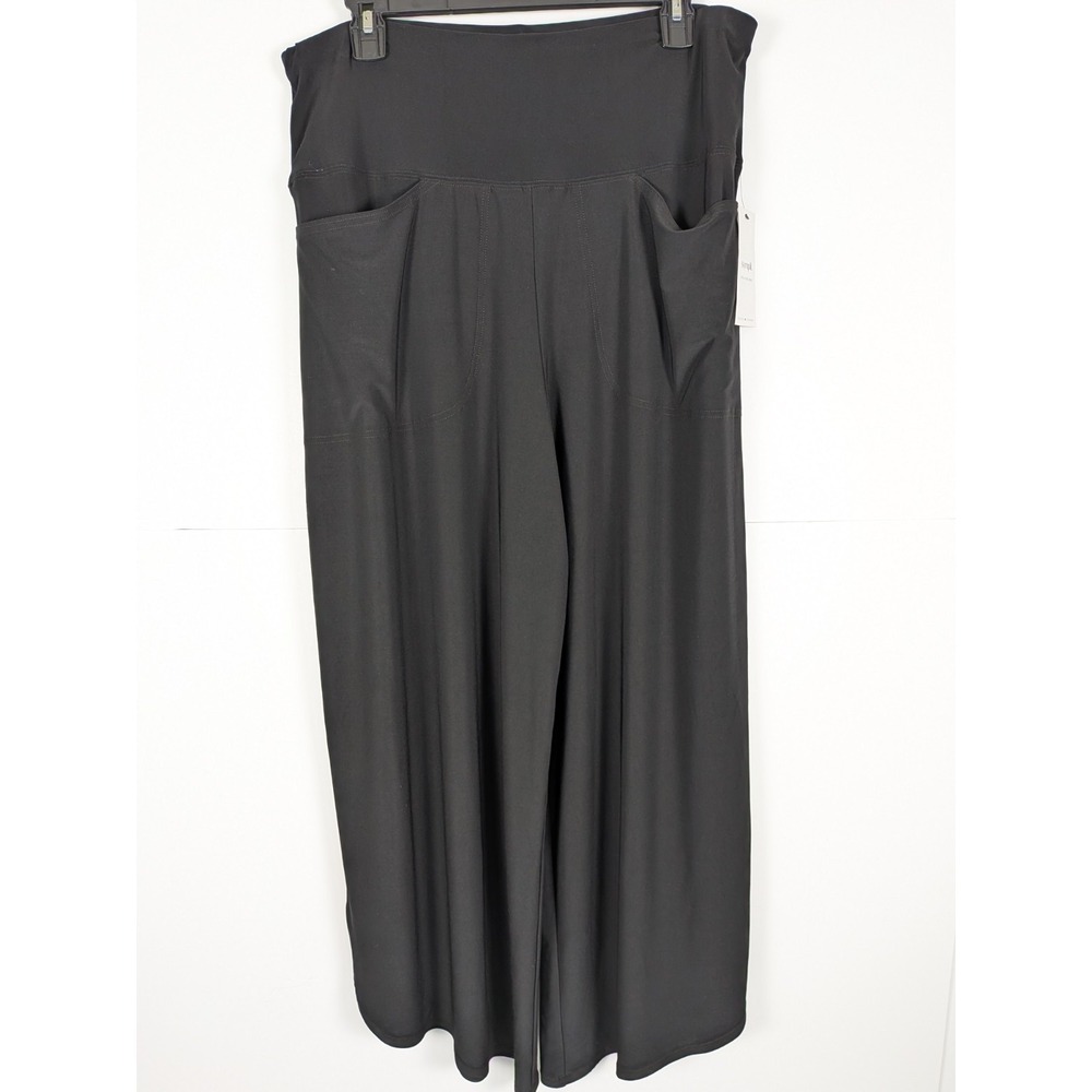 Sympli Easy Wide Leg Pant Size 14 Black Pull On High Rise Pockets Quiet Luxury